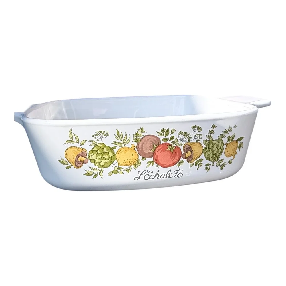 VTG Corning Ware L'Echalote Casserole Dish Set 1 Quart A-1-B‎ White Vegetables